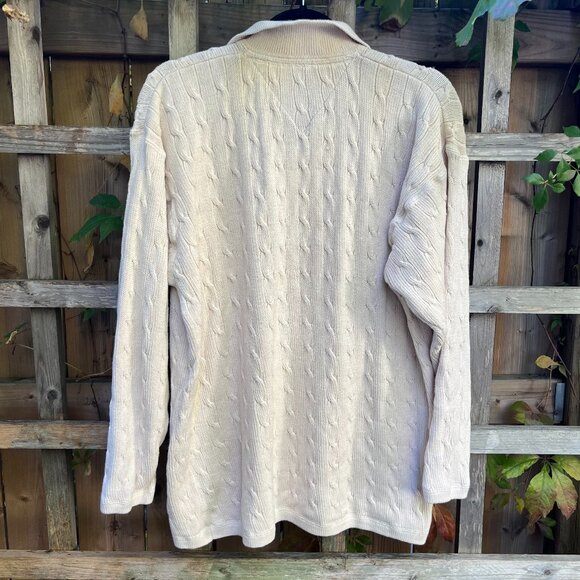Vintage Tommy Hilfiger Cable Knit Polo Sweater Cream Preppy Classic - Picture 2 of 3